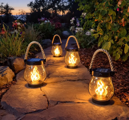 Elara Haus Solar Flame Effect Outdoor Tabletop Lantern