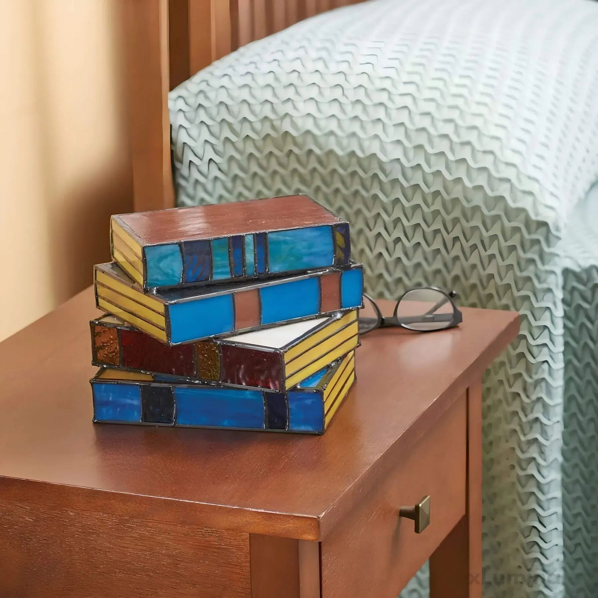 Elara Haus Stained Glass Stacked Books Table Lamp