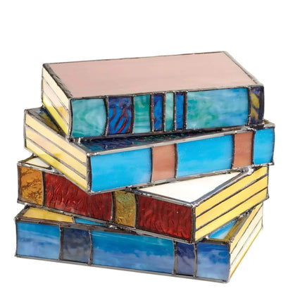 Elara Haus Stained Glass Stacked Books Table Lamp