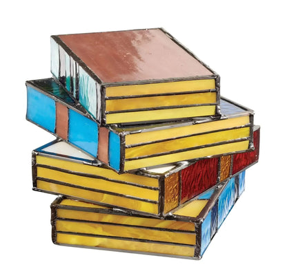 Elara Haus Stained Glass Stacked Books Table Lamp