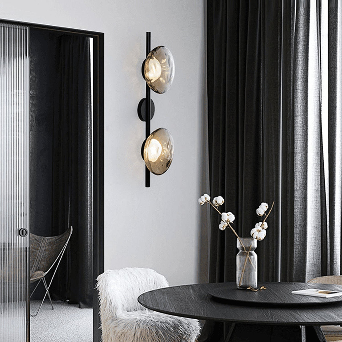 Elara Haus Vertical Dual-Light with Rippled Glass Shades