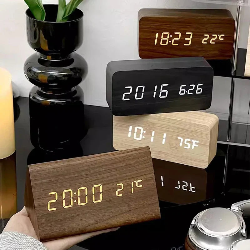 Elara Haus Wooden Block Digital Desk Alarm Clock