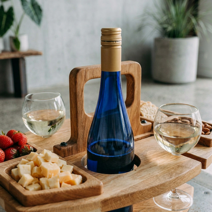 Elara Haus Portable Wooden Wine & Picnic Table with Carry Handle