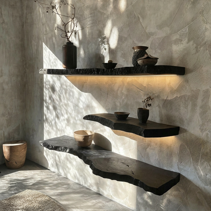 Elara Haus Sculptural Ebony Live Edge Floating Shelves